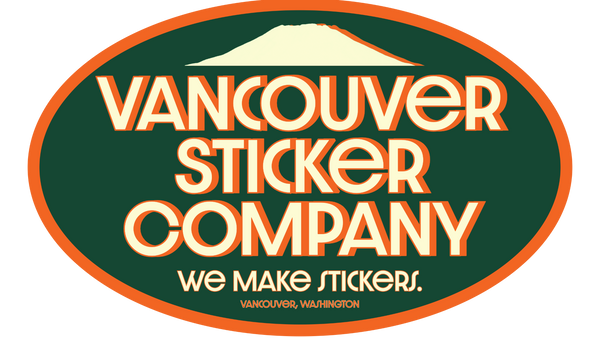 Oval Logo of Vancouver Sticker Company with green and orange border